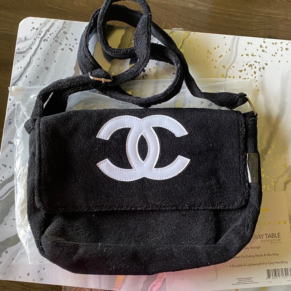 CHANEL Black Crossbody Bag with White CC Logo